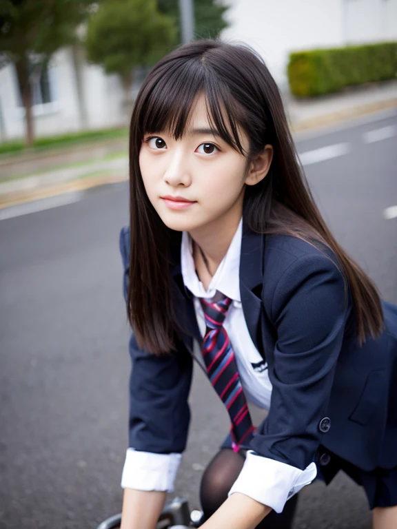 (masterpiece、high resolution、high quality、16k),Japanese Girls,18-year-old,Idol,Cool beauty face,Small face,Look away, Black Hair,Straight long hair, (from return),((looking for_return:1.05), dark blue_Schooluniform,School_room_shoes, School_rooftop,sit,stand up,model、Professional、gym