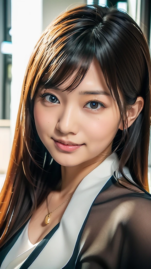 Portrait of Mayuri Shiina, Beautiful Japanese girl face, mayuri shiina, Yoshitomo Nara, deayami kojima, Realistic young gravure idol, Young and cute gravure idol, Japanese Model, Young Sensual Gravure Idol, Chiho,Japanese Beauty、Looking here、front photo、Photorealistic、Full-body photo、Gray office uniform、OL、Office Lady、Short skirt、Full body photo、Black Hair