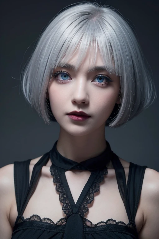 Gothic　Gray Hair　Short Bob　Blue Eyes