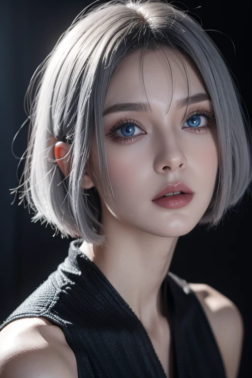 Gothic Gray Hair Short Bob Blue Eyes