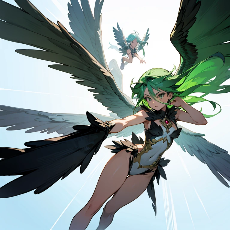 Please draw two free-flying female harpies.