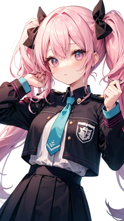 Pink Hair、Pigtails、Tie your hair with a thin rubber band、Drooping eyes、Big eyes、Hollow eyes、cute、NIJISANJI、Zhou-o Coral、Zhou-o Coral、uniform、Round face、cute