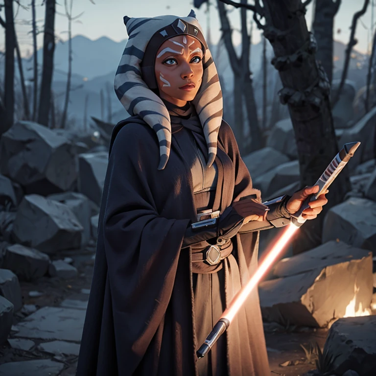 Ahsoka Tano holding 2 lightsabers 