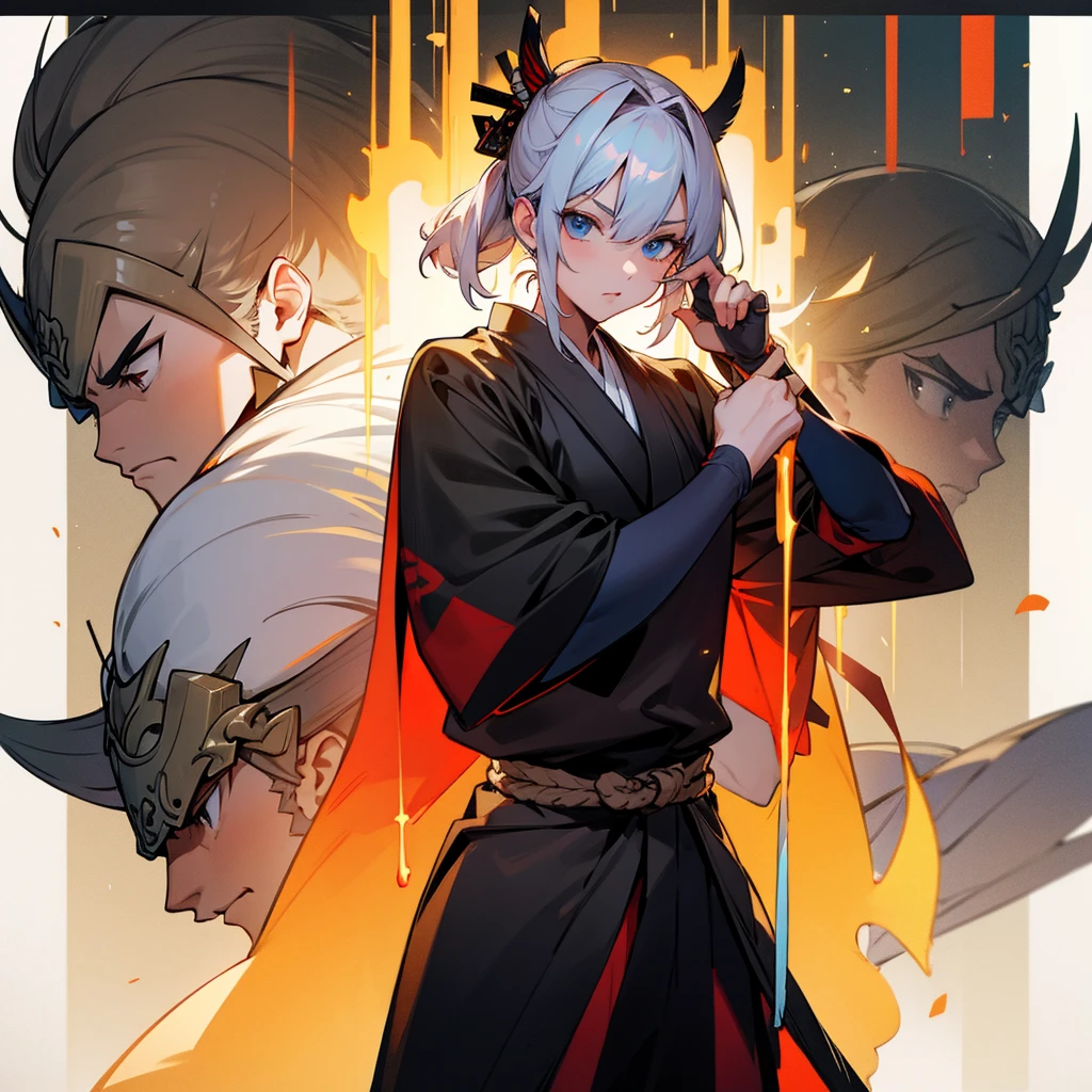 Please draw a battle between one samurai and one royal knight.