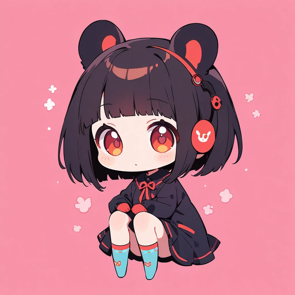 cartoon animal design, Full body picture of a cute rabbit in flat style, Simple but with a strong sense of design, Fresh flat style, Cyberpunk elements are liberally incorporated, Viewed from the front、It expresses an attractive and cute posture., Cute posture with legs hanging down