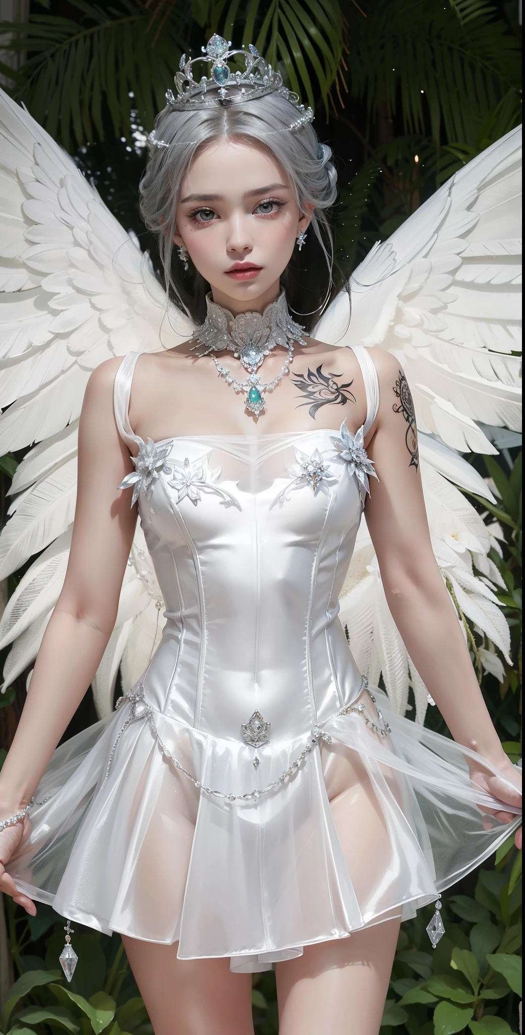 Royal Sisters,Exquisite eyes,Snow Queen,Put the crown on your head,Detailed facial expressions body,tall and big,Gorgeous,Leg length,4K,HD,Sensual,Translucent lace,白皙Full picture,Pretty Face,Little cherry mouth,Beautiful and delicious(3D Royal Sisters),Full picture,Glossy Gel Coat,Queen in luxurious dress,Crystal Gem Crown,Necklace jewelry,black tattoo(whole body),The tattoo is very three-dimensional,Gorgeous and intricate tattoo designs,tattoo queen,8k超HD,Ultra-clear portrait,Angel Wings