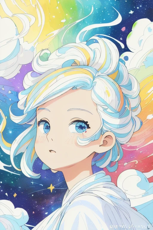 ((obra de arte)), (((melhor qualidade))), ((ultra-detalhado)), ((illustration)),[efeito de luz de realismo],sombra,(estilo fantasia),(fundo branco:1.6), fundo simples, (tema terra),(uma capa)[(foco no cabelo,((1 garota)),[(cabelo grande e viscoso): (cabelo de nuvem):0.3], (cabelo no fundo),(high saturation),(hair surrounded by Galaxy splashes),)):((her hair is becoming Galaxy clouds,:1.27628), (hair and clothes is Galaxy clouds and cluster de estrelas:1.1025),(uma capa is becoming Galaxy clouds)(Colorida_Galaxy_imprimir_agrupamentos_de_estrelas_imprimir:1.35),((detailed starry sky with Colorida Galaxy and Galaxy clouds):1.2)):0.35], (((obra de arte))),(((melhor qualidade))),((ultra-detalhado)),(illustration),(dynamic angle),((flutuando)),(pintar),((cabelo desgrenhado)),((lindo rosto detalhado)),colarinho,Ombros nus, ((Colorida hair)),((cabelo com mechas)),lindos olhos detalhados,(Olhos de cor gradiente),(((Colorida eyes))),(((Colorida background))),(((high saturation))),(((surrounded by Colorida splashes))),(((surrounded by Colorida dot))),Colorida bubble,((brilhando)),