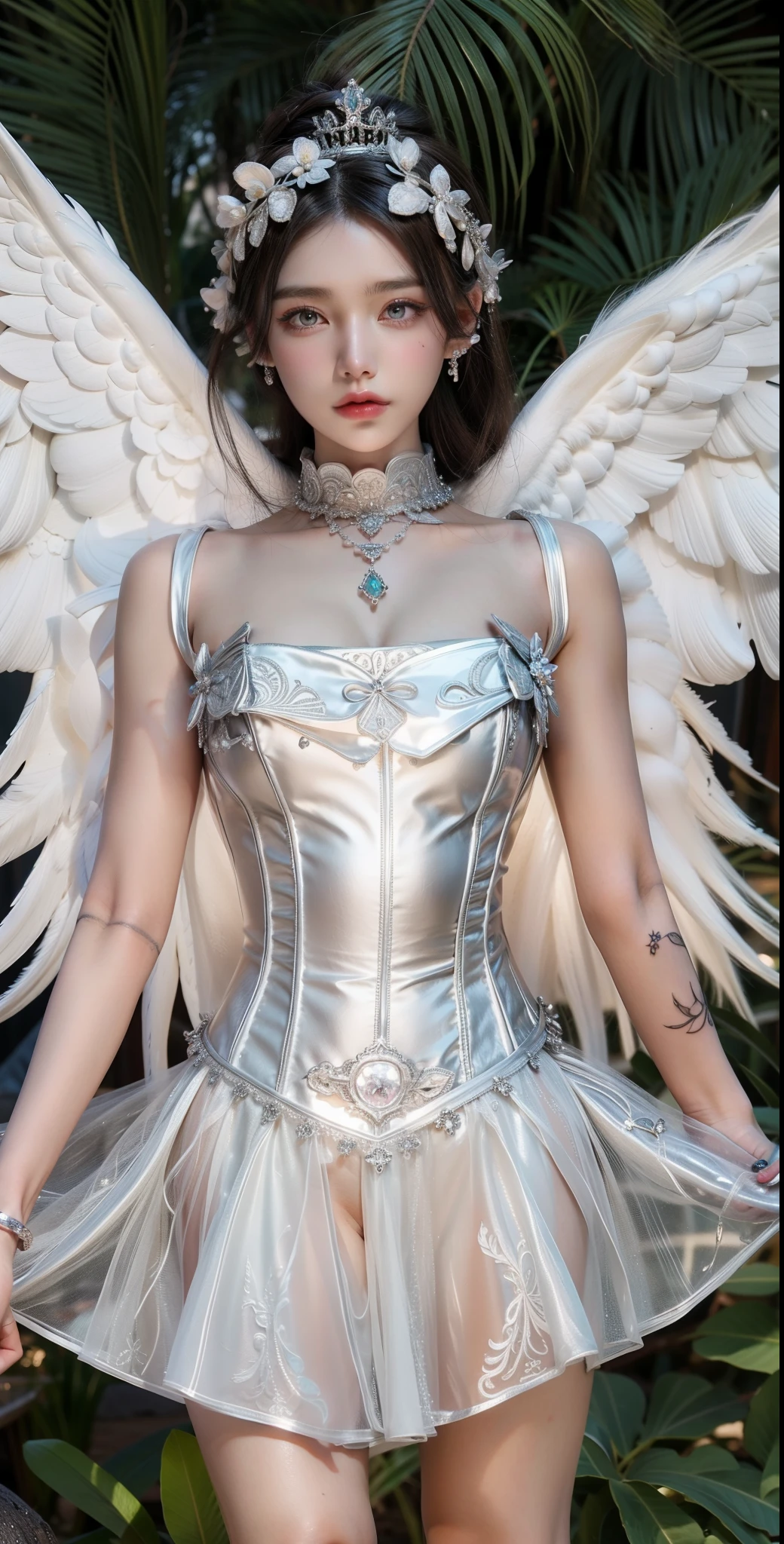 Royal Sisters,Exquisite eyes,Snow Queen,Put the crown on your head,Detailed facial expressions body,tall and big,Gorgeous,Leg length,4K,HD,Sensual,Translucent lace,白皙Full picture,Pretty Face,Little cherry mouth,Beautiful and delicious(3D Royal Sisters),Full picture,Glossy Gel Coat,Queen in luxurious dress,Crystal Gem Crown,Necklace jewelry,black tattoo(whole body),The tattoo is very three-dimensional,Gorgeous and intricate tattoo designs,tattoo queen,8k超HD,Ultra-clear portrait,Angel Wings