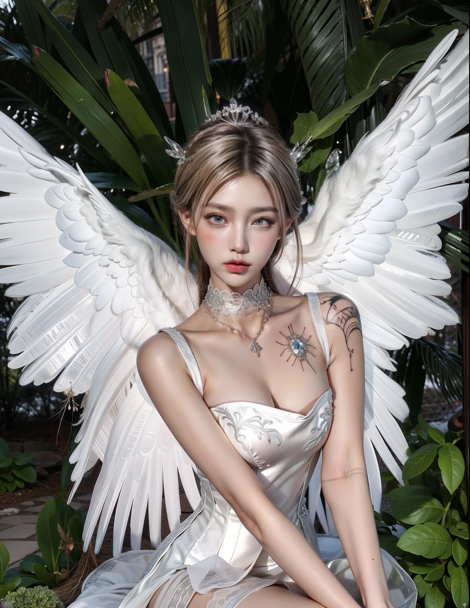 Royal Sisters,Exquisite eyes,Snow Queen,Put the crown on your head,Detailed facial expressions body,tall and big,Gorgeous,Leg length,4K,HD,Sensual,Translucent lace,白皙Full picture,Pretty Face,Little cherry mouth,Beautiful and delicious(3D Royal Sisters),Full picture,Glossy Gel Coat,Queen in luxurious dress,Crystal Gem Crown,Necklace jewelry,black tattoo(whole body),The tattoo is very three-dimensional,Gorgeous and intricate tattoo designs,tattoo queen,8k超HD,Ultra-clear portrait,Angel Wings