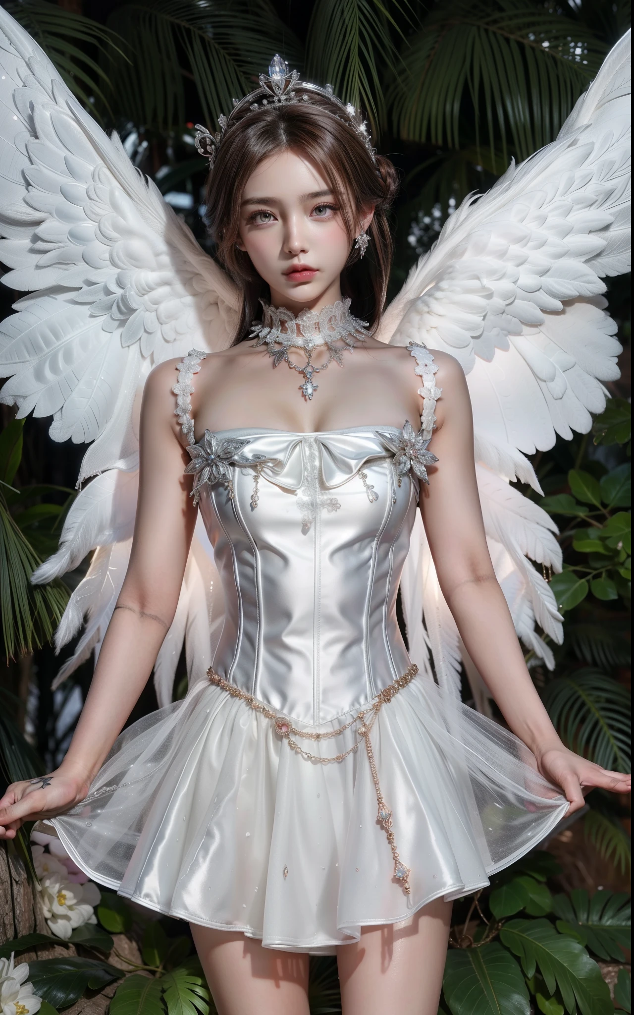 Royal Sisters，Exquisite eyes，Snow Queen，Put the crown on your head，Detailed facial expressions body，tall and big，Gorgeous，Leg length，4K，HD，Sensual，Translucent lace，白皙Full picture，Pretty Face，Little cherry mouth，Beautiful and delicious（3D Royal Sisters），Full picture，Glossy Gel Coat，Queen in luxurious dress，Crystal Gem Crown，Necklace jewelry，black tattoo(whole body)，The tattoo is very three-dimensional，Gorgeous and intricate tattoo designs，tattoo queen，8k超HD，Ultra-clear portrait，Angel Wings