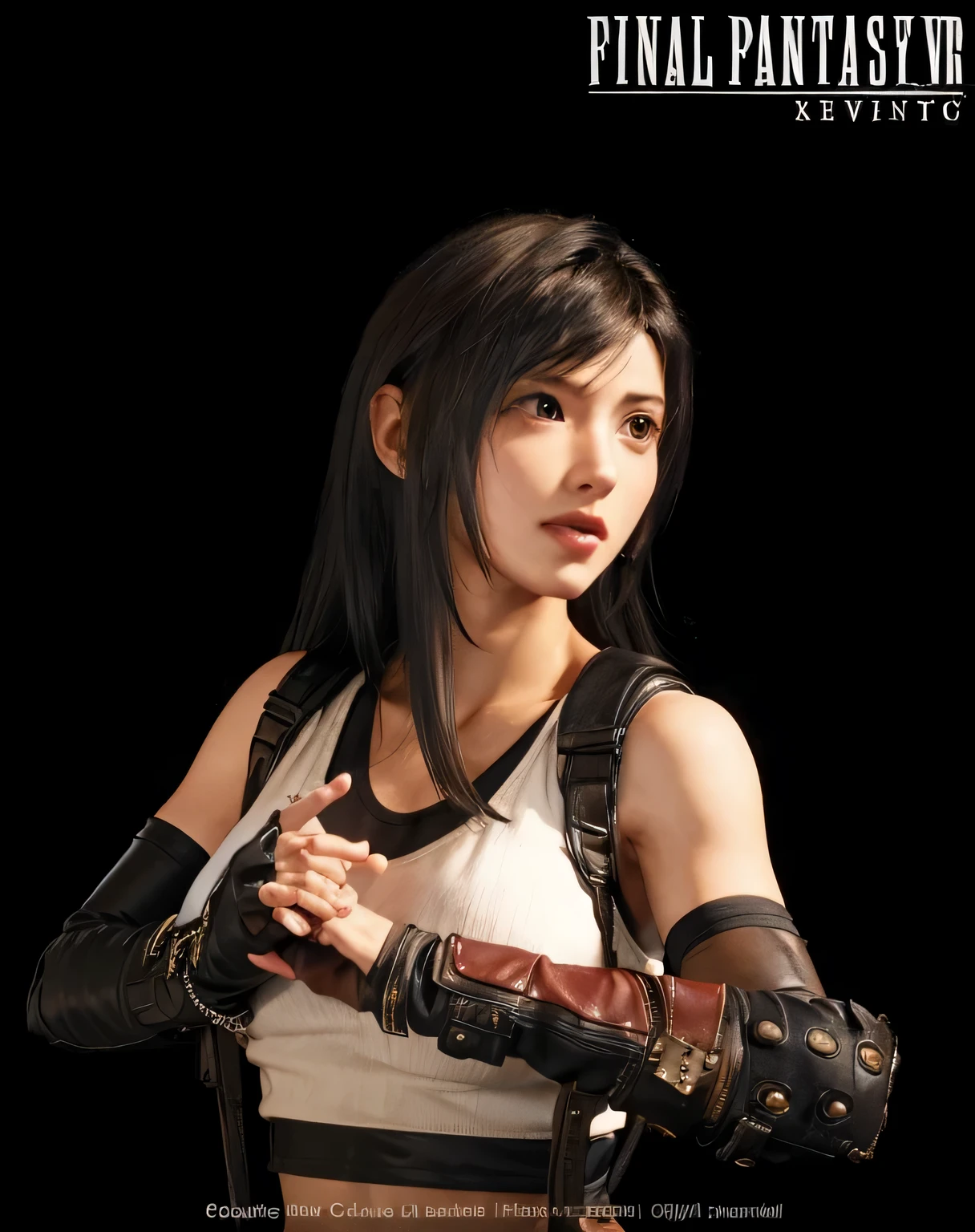 Tifa Lockhart ,white crop top,black leather skirt,red knuckles,Cool poses,cute