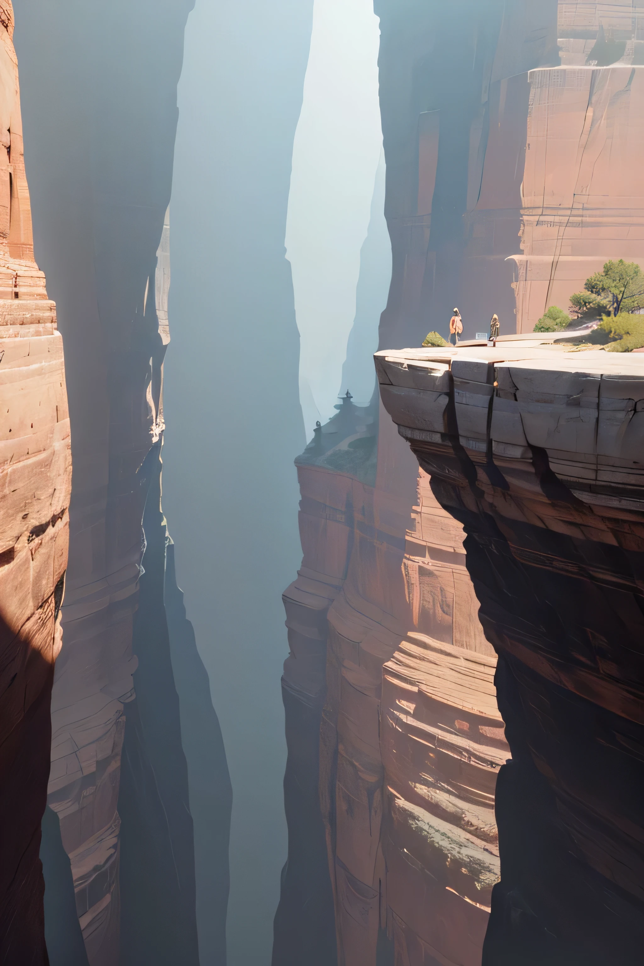 canyon，Plank，Narrow passages，rock，Gray fog，eye level