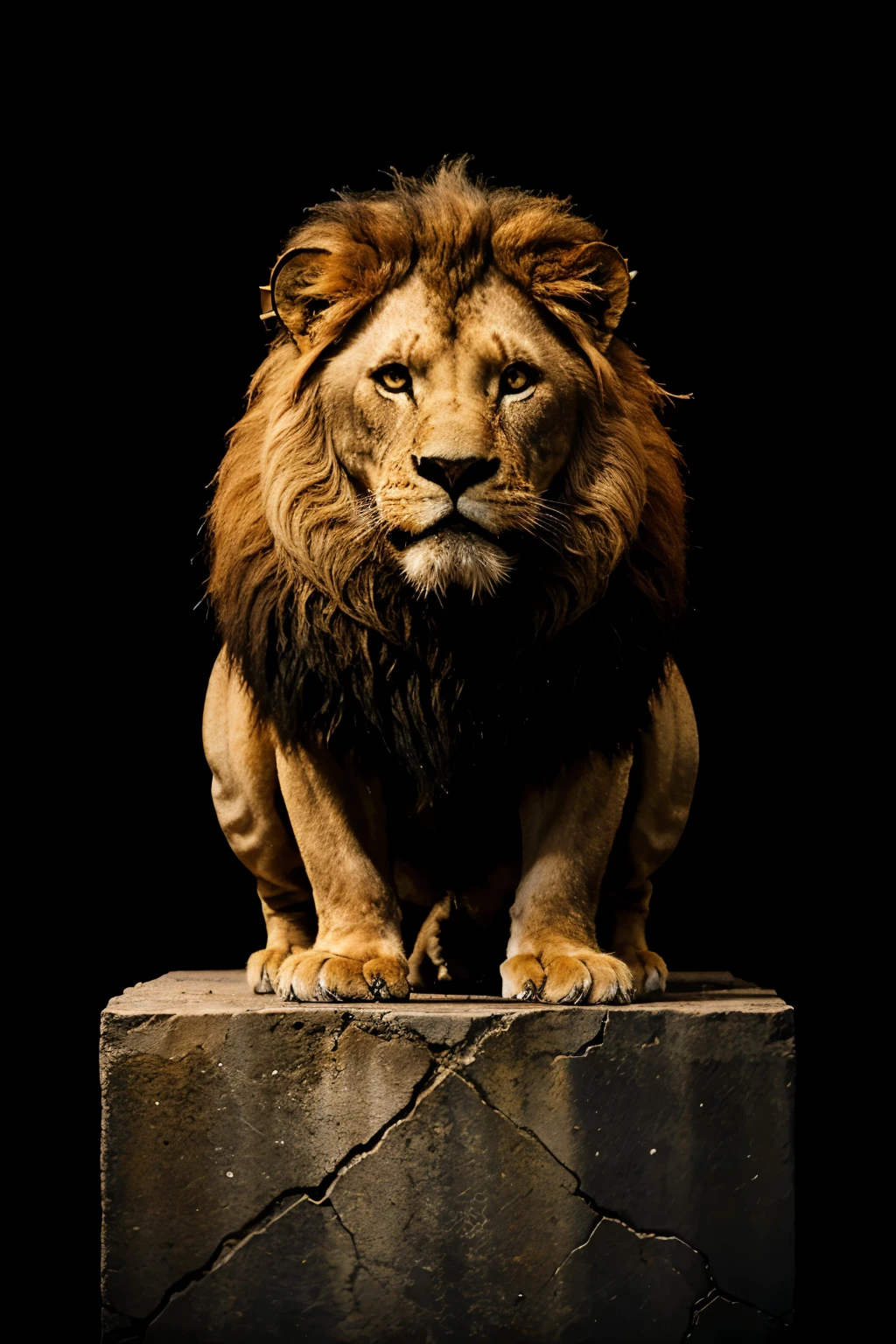angry lion on top of with black background