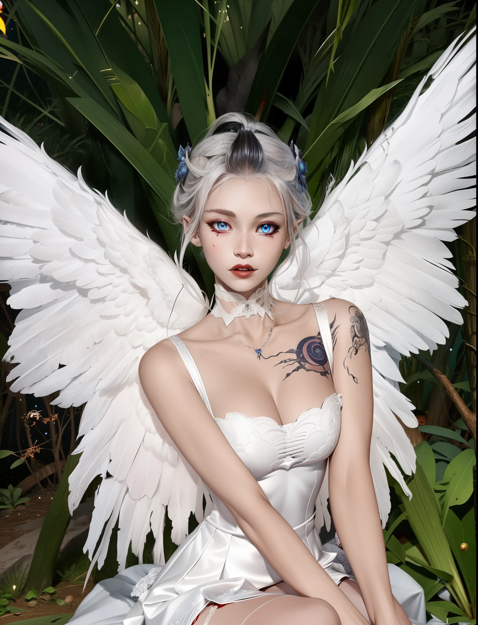 Detailed image quality,pandora witch,wing, Succubus Theme,堕落Angel,Excellent,scary,Secret Terror,Tentacles,With eyes,Uncanny Valley Effect,Beast Blood Moon,skeleton,vampire,Hellfire,Dark Queen,Angel,magician magic witch,Angel,eyes are blue(Pupils as deep as the starry sky),Gorgeous tattoo designs all over the body,tattoo queen,Angelwing,Squatting