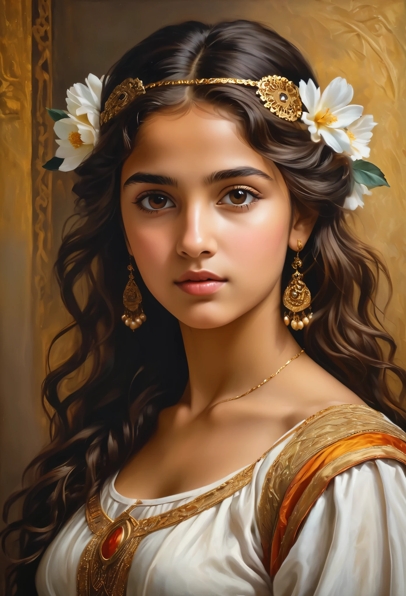 (highres,masterpiece:1.2),(realistic:1.37), A portrait of a beautiful 18-year-old Roma girl, an exotic and exquisite beauty, a masterpiece of a skilled artist's rendering of the life force of a young girl. The portrait is created in the style of classical portraiture, reminiscent of the works of renowned artists from the era. A great masterpiece of the century, you can even feel the breath of the lively girl.