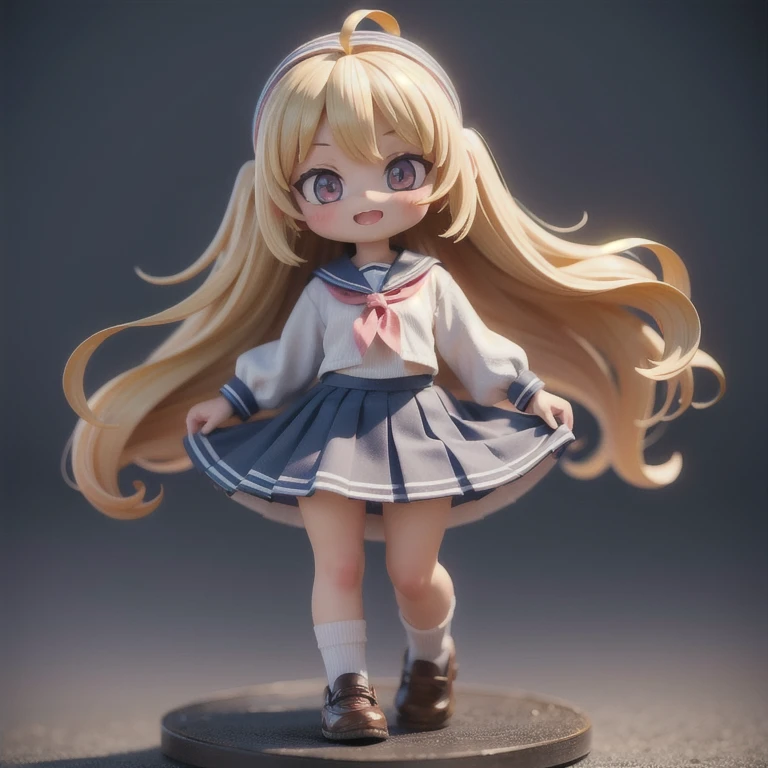 (masterpiece, best quality:1.2), 1girl,student, ((masterpiece, highest quality, Highest image quality, High resolution, photorealistic, Raw photo, 8K)),(nendoroid figure), miniatures,illustration,blonde hair,(tanned dark skin),loose socks,very happy,whole body,skirt lift(skirt hold),nude,undressing,showing titties(visible nipple),((visible vagina)),three-dimensional,octane rendering,Perfect face,Collagen texture((flowing hair))