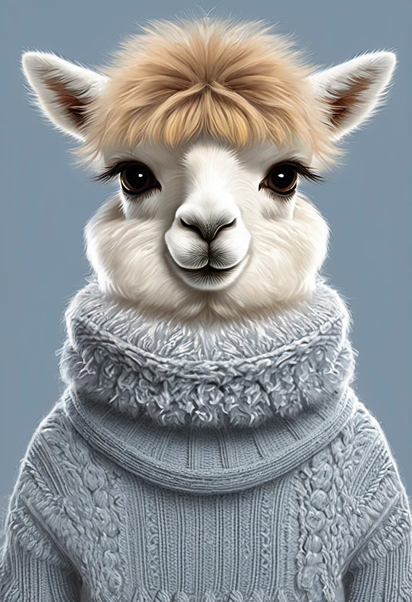 
         Alpaca flat vector minimalist digital illustration cute alpaca with fluffy soft hair，White soft fur Cute big eyes and long eyelashes，Giving a gentle and charming feel, cute anthropomorphic alpaca wearing high quality sweater textile hand drawn, Cute canvas art minimalist digital oil painting style, 3D renderings, detailed illustrations, warm and dreamy, highly detailed digital art，Fantasy art paintings are elegant and exquisite,High-definition ultra-detailed color art 