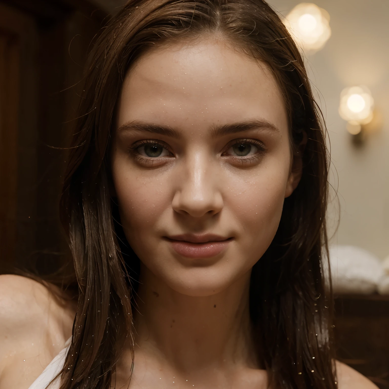nude, lying on bed, (slave collar:2.0), realistic dull skin texture, viewed from above, legs open, (tied up:1.9), (handcuffed:1.6), (large breasts:2.0), arlwnter woman, Ariel Winter, (cum on face:3.0), (suffocating:2.5), (skinny:1.5), (choked:2.0), (glasses:1.7), black hair, (strangled:2.0)