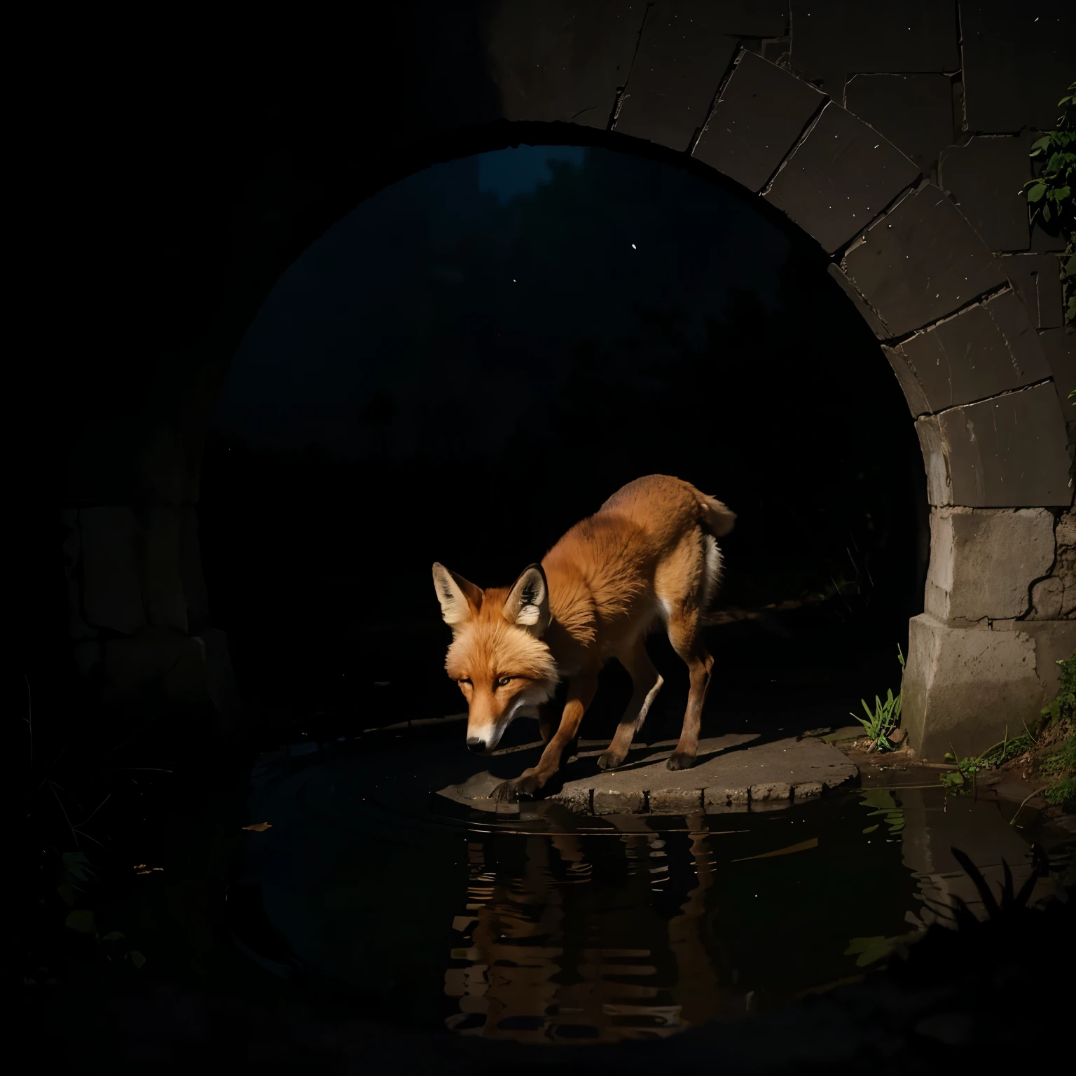 A fox in side of a dark deep well