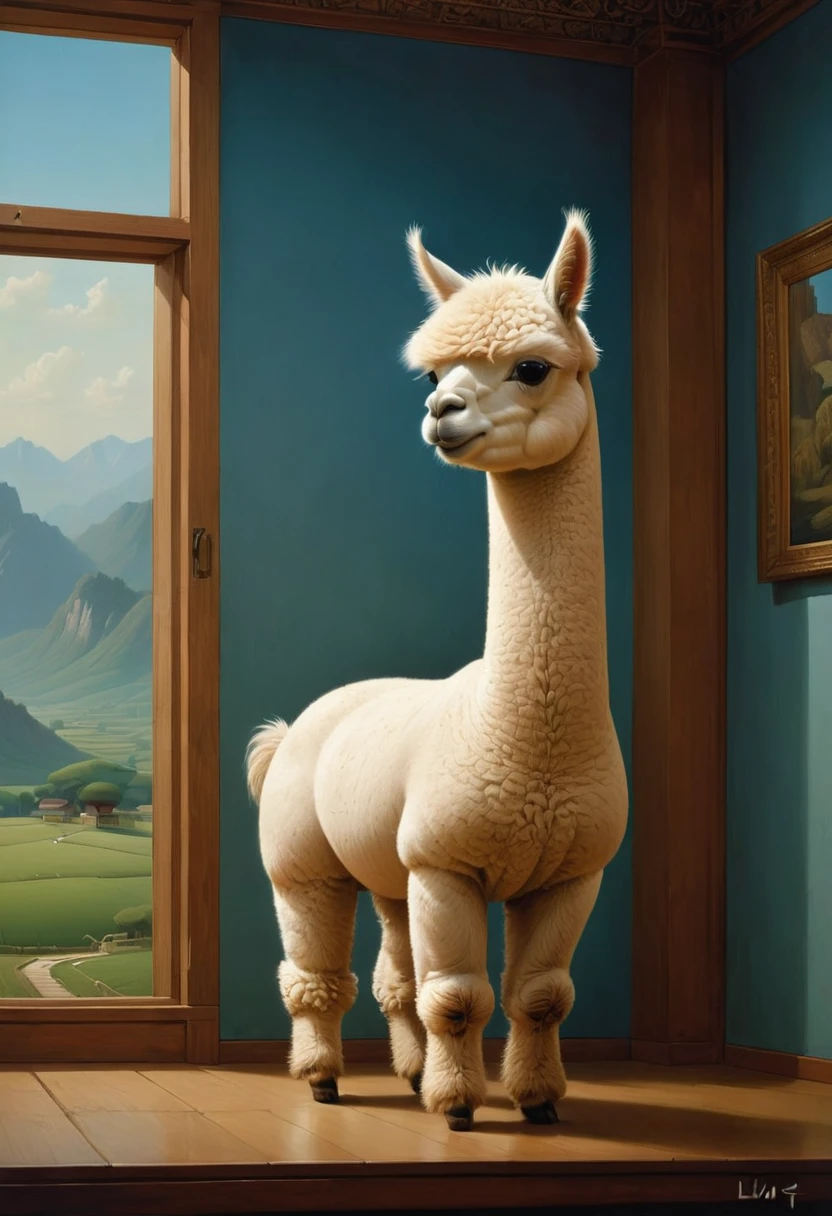 an Alpaca, by Liu Ye, best quality, masterpiece, very aesthetic, perfect composition, intricate details, ultra-detailed