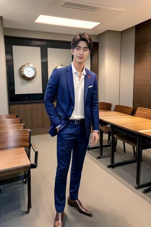 36-year-old fresh and handsome new employee、 (Super handsome guy in S-class suit)、 Japanese 36-year-old man、 merchant、 ultra luxury suit、 striped suit、 office、 Stand up in a suitSYoung handsome man、 Full body image、 (CG Unity 8K high-detail photos)、 (Very detailedSHandsome guy in class)、 (Photo real)、 ((Top quality))、 Ultra Detailed、 (masterpiece)、 Ultra-high quality、 High、 Viewer、 gentleman、 very beautiful hair、 bright photos、 As handsome as a model、 As handsome as an idol、 luxury watch,