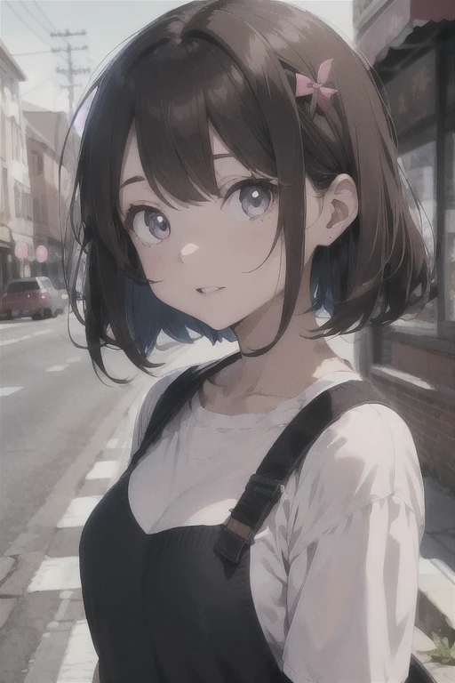 Anime girl brown hair bob dark blue eyes pink cheeks rosy lip  