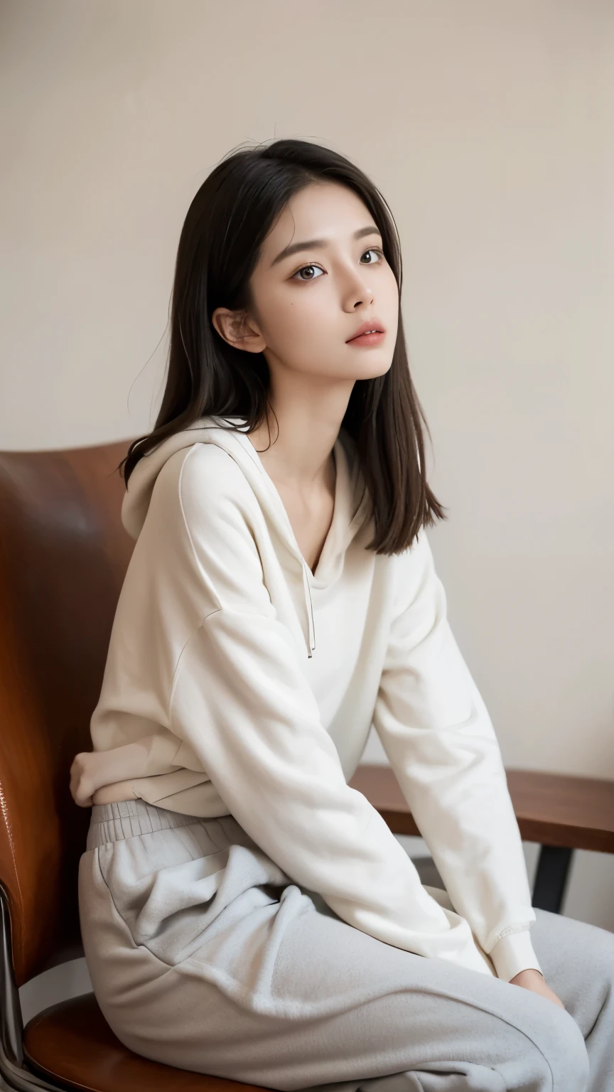 best qualtiy、masterpiece、photoRealstic、intricate-detail、Raw foto、Photon Rendering、ultra-detailliert、A detailed face、Detailed skin、Trending in art stations、8K Masterpiece、lighting like a movie、( (1girl in))、((独奏) ))、((Behold))、CG Social Trends、((length hair))、((Beautuful Women))、(A smile)、((A sexy))、Hair that flutters in the wind、((Flowing hair))、fashion magazine、Plain clothe、full body Esbian、Sporty tracksuit、a blond、movie theatre、Watch a movie in the cinema、dim room、theater、Sitting on a chair