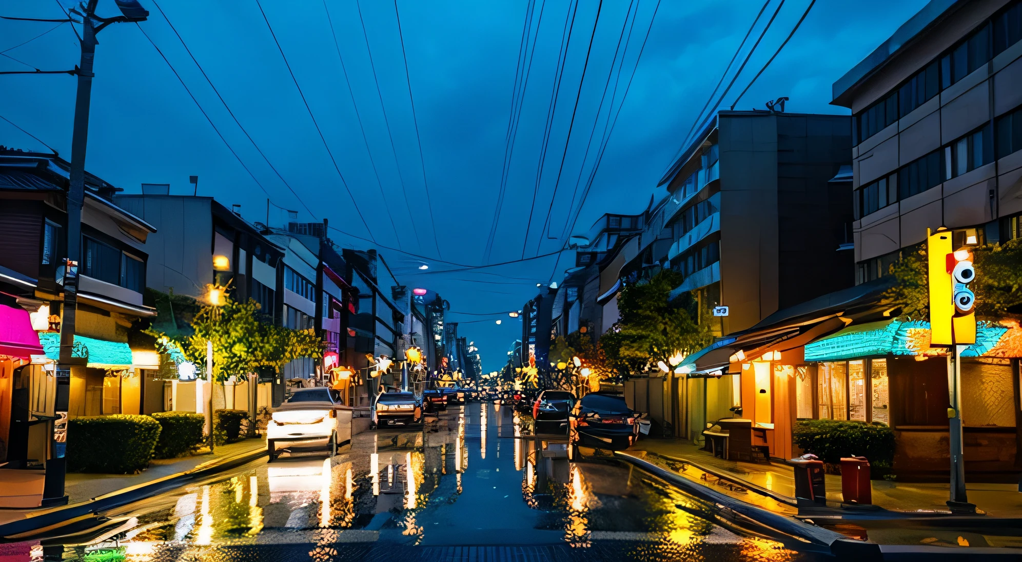 rain street lights tokyo
