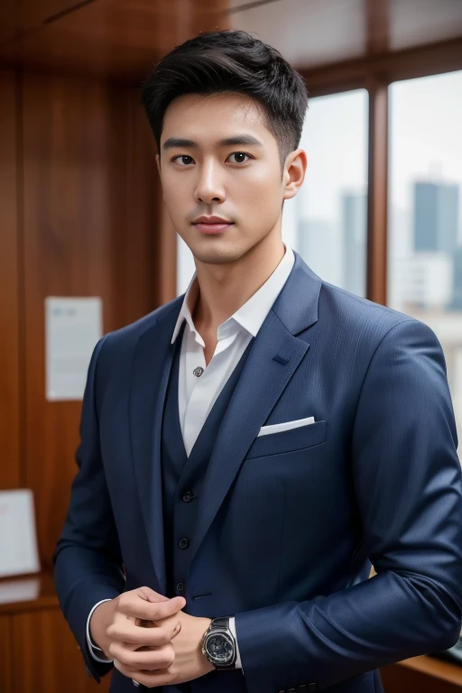 36-year-old fresh and handsome new employee、 (Super handsome guy in S-class suit)、 Japanese 36-year-old man、 merchant、 ultra luxury suit、 striped suit、 office、 Stand up in a suitSYoung handsome man、 Full body image、 (CG Unity 8K high-detail photos)、 (Very detailedSHandsome guy in class)、 (Photo real)、 ((Top quality))、 Ultra Detailed、 (masterpiece)、 Ultra-high quality、 High、 Viewer、 gentleman、 very beautiful hair、 bright photos、 As handsome as a model、 As handsome as an idol、 luxury watch,