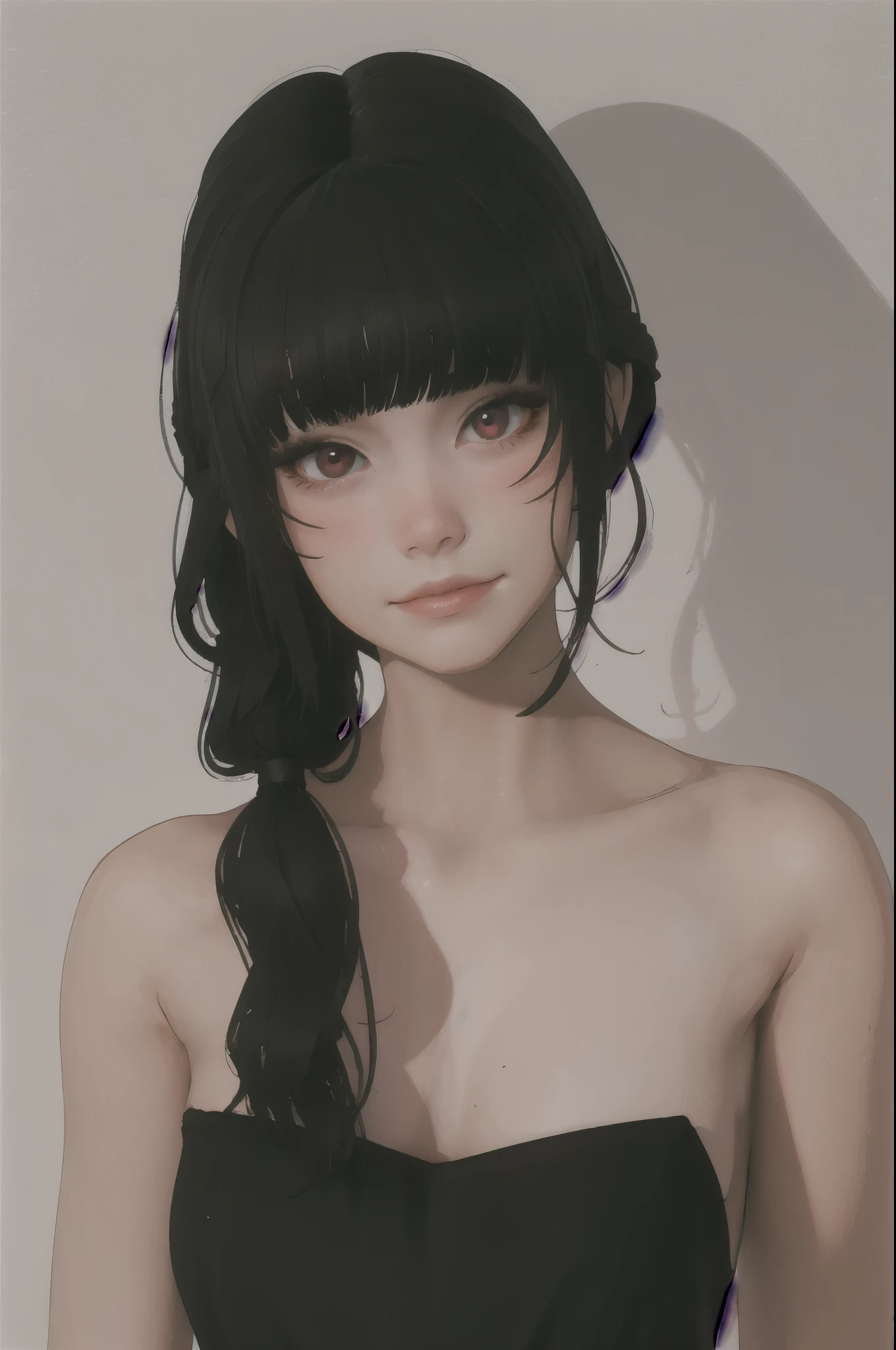 masterpiece, highly detailed, best quality, 1girl, solo, Luna, black hair, side ponytail, red eyes, blunt bangs, smilling 