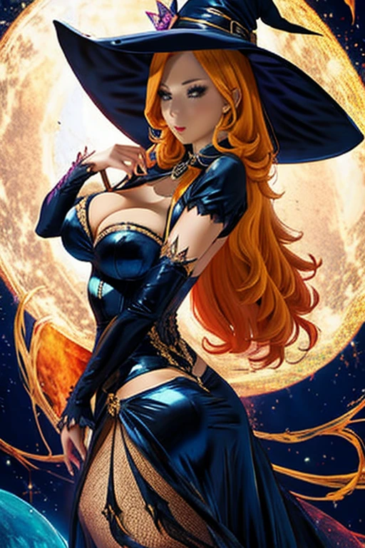 witch, big breasts, sexy pose , sexy dress