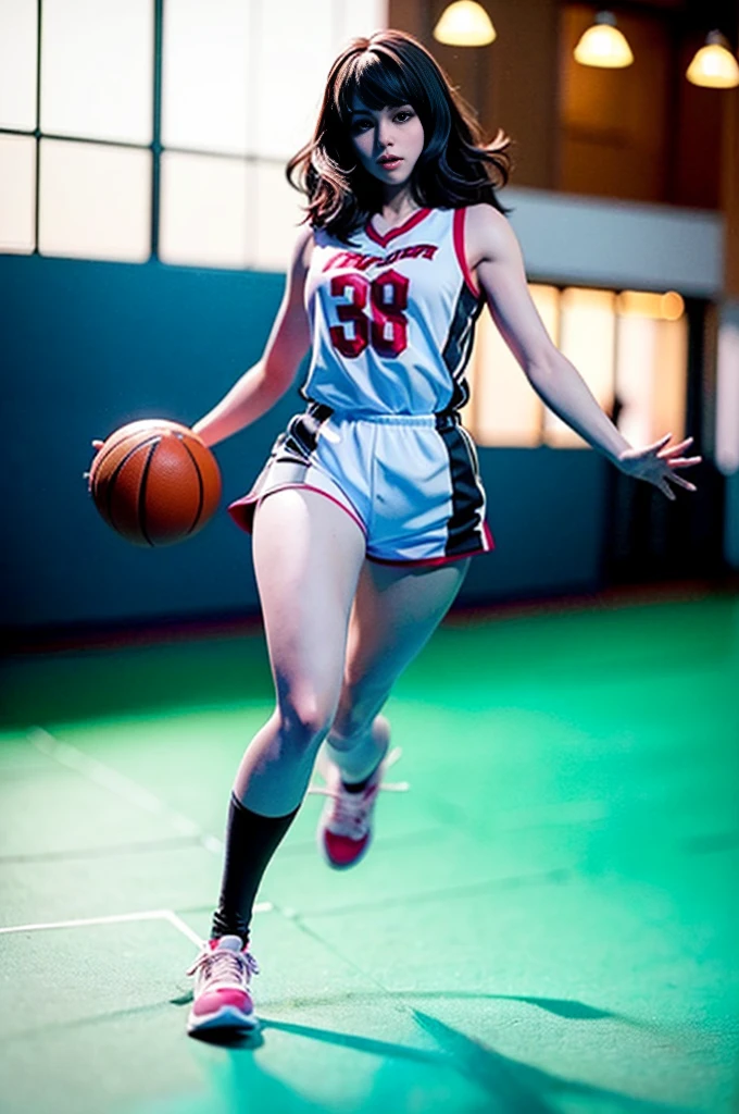 (8k, best quality, masterpiece:1.2), (realistic, photo-realistic:1.37), ultra-detailed,best quality, ultra high res, professional lighting, photon mapping, radiosity, physically-based rendering, cinematic lighting, basketball court,depth of field, sharp focus,sunbeam, good composition,(bokeh:1.2) 1girl,solo,(full body), (closed mouth),beautiful detailed eyes, pose, narrow waist,basketball uniform, black hair,messy hair,long hair floating in wind,(ulzzang-6500:1.2)
mix4, hiqcgbody, big boob, large breasts, boob window, macromastia, gigantomastia