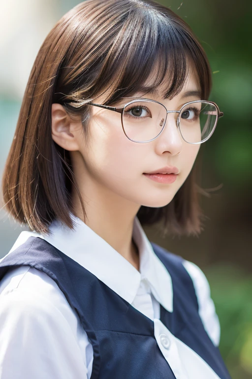 Maid、Inconspicuous、Quiet、beautiful girl、Japanese、Beautiful breasts、Short Bob、round face、rimless round glasses、Ultra-realistic capture, Highly detailed, High resolution 16k close-up of human skin. Skin texture must be natural, With such detail that pores can be finely identified. Skin should look healthy, In a uniform tone. Use natural light and color,(RAW Photo, Best Quality), best Quality, Highly Detailed, Masterpiece, Ultra Detailed