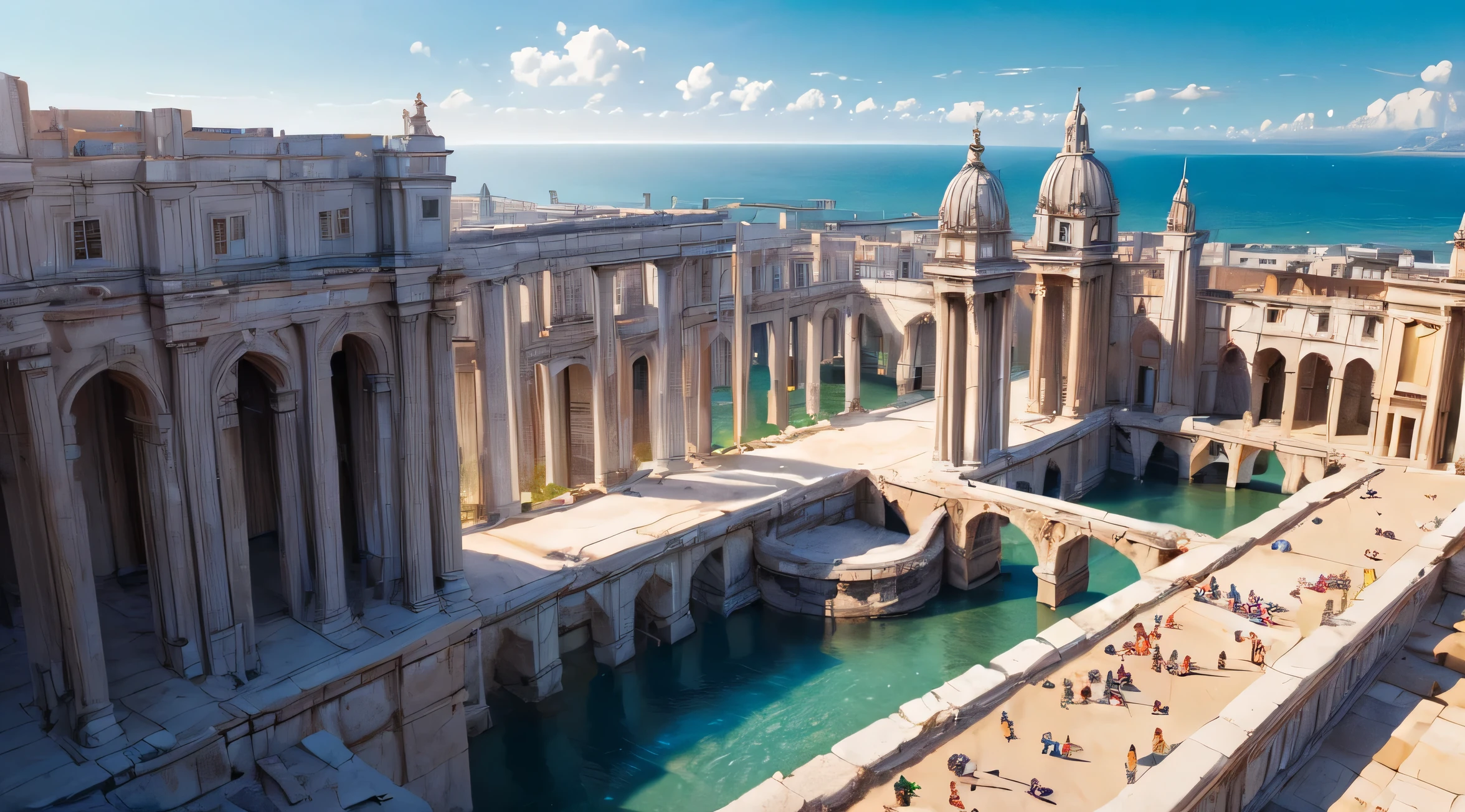 ((mejor calidad, 8K, obra maestra: 1.3)) panoramic of the ruins of a city, semi sumergida en el agua