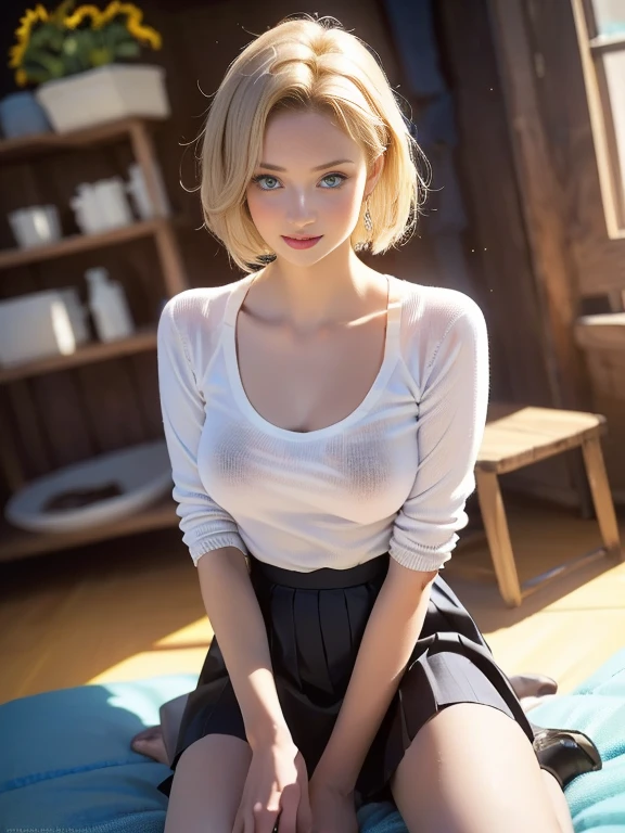 (best quality, 8k, highres, photorealistic:2.0), (solo, one girl:2.0),(lighting: strong),(lighting: front),(very muscular girl:2.0),(bodybuilder girl:1.5),(shiny skin:1.5),(short hair:1.5),(silver ash hair color:1.5),(Open your bent legs to the limit:1.5),(raise both arms behind your head:1.5),(black loafers:1.5),(white collar shirt),(long sleeve shirt:1.3),(tight shirt:1.6),((unbutton one's shirt)),(short socks),(white socks:1.1),((blue pleated skirt)),((blue skirt)),((Wearing cute white panties)),(orgasm),((Girl leaning on an old leather sofa)), very beautiful girl, Blush brown makeup , dark eye makeup ,(emphasize cleavage),(nipples orgasm:1.2),(small breasts:1.2)