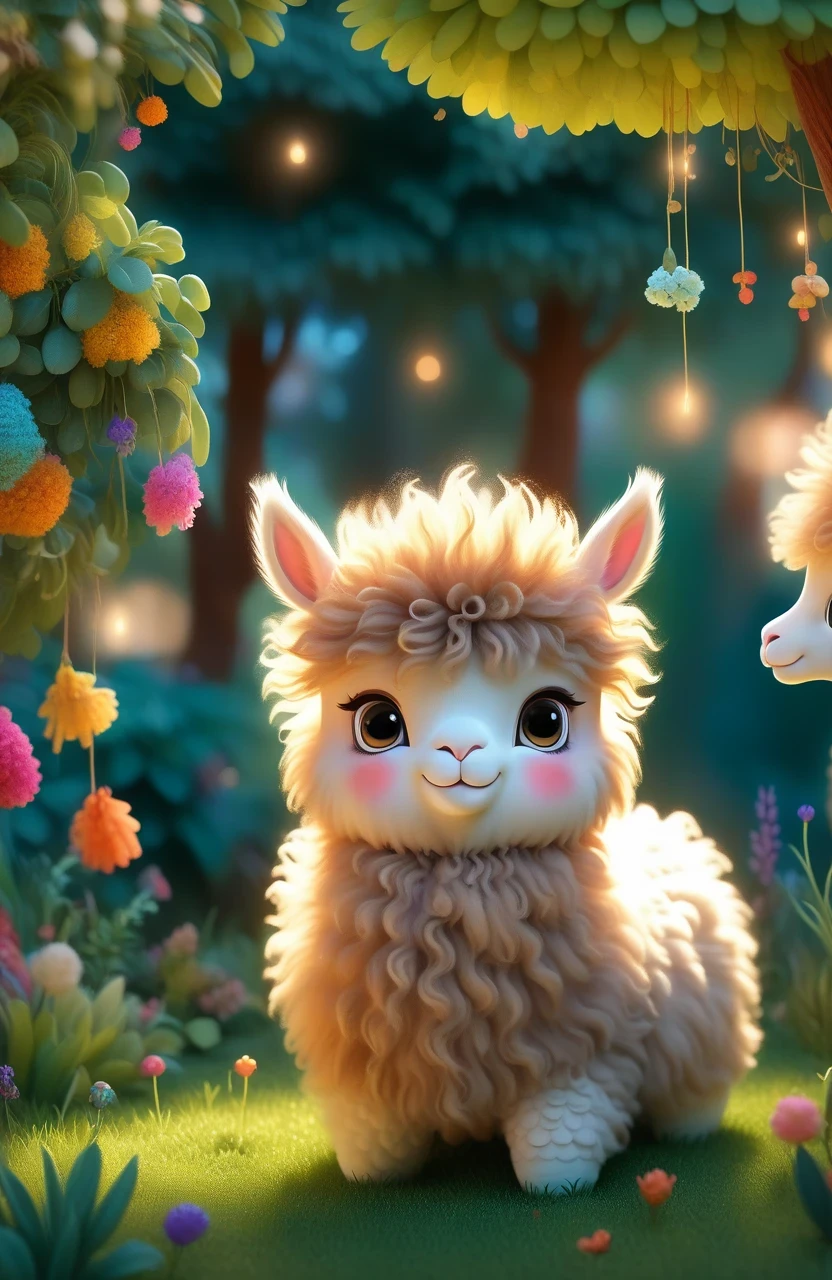 a girl with a playful smile, a cute and fluffy alpaca in a beautiful garden, soft sunlight streaming through the trees, vibrant flowers blooming in full color, lush green grass stretching endlessly, a gentle breeze rustling the leaves, the alpaca's warm and expressive eyes, the girl gently brushing the alpaca's soft fur, capturing the innocence and joy of their companionship, a whimsical touch of surrealism in the background, creating a dreamlike atmosphere, the artwork rendered in a mesmerizing mixture of illustrations and photorealistic painting techniques, showcasing the alpaca's intricate details, every strand of fur and every leaf rendered with utmost precision, vibrant colors that come to life, bringing the scene to a vivid reality, the composition bathed in warm and golden tones, creating a cozy and inviting atmosphere, the lighting casting beautiful shadows and highlights, adding depth and dimension to the artwork. (best quality,4k,8k,highres,masterpiece:1.2),ultra-detailed, (realistic,photorealistic,photo-realistic:1.37), HDR, UHD, studio lighting, ultra-fine painting, sharp focus, physically-based rendering, extreme detail description, professional, vivid colors, bokeh, portraits, landscape, fantasy, dream-like, warmth and coziness, golden tones, whimsical surrealism.