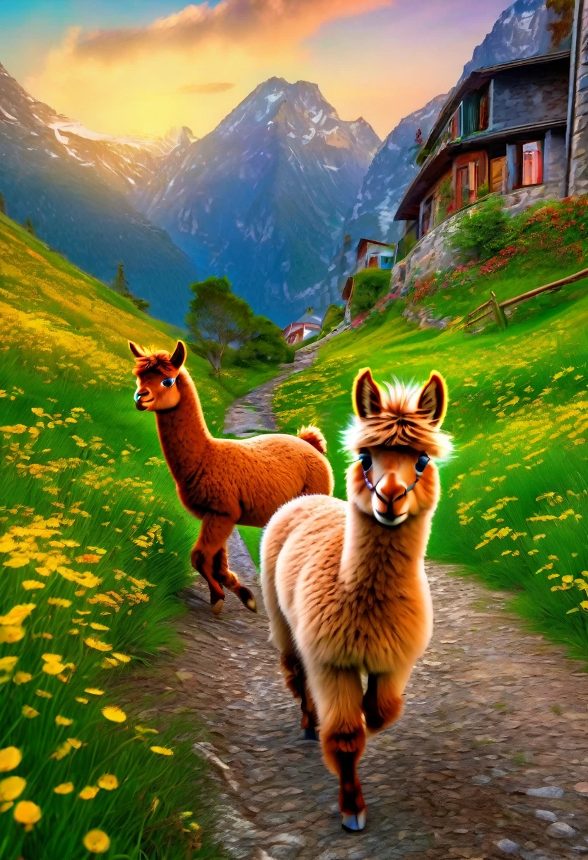 An Alpaca, aesthetic, (best quality,4k,8k,highres,masterpiece:1.2),ultra-detailed,(realistic,photorealistic,photo-realistic:1.37),alpaca,random actions,expressive face,dynamic body,playful interactions,natural environment,vibrant colors,soft lighting,adventurous spirit,curious exploration,gentle temperament,woolly coat,majestic presence,funny poses,whimsical expressions,mischievous behavior,peaceful scenery,grassy meadow,rolling hills,colorful flowers,blue skies,childlike innocence,joyful energy,creative imagination,unexpected surprises,endearing charm,fascinating movement,furry friend,memorable moments,rustic charm,lively atmosphere,delightful encounters,harmony with nature,simple pleasures,happy-go-lucky attitude,playful companionship,jovial spirit,captivating personality,heartwarming interactions,enchanting sight