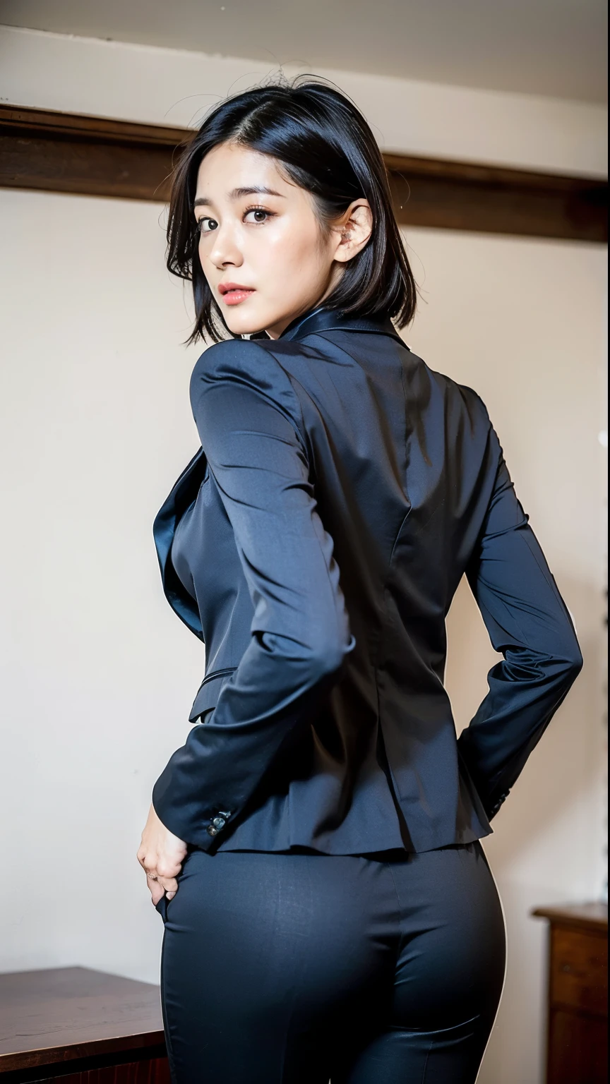 grey jacket,