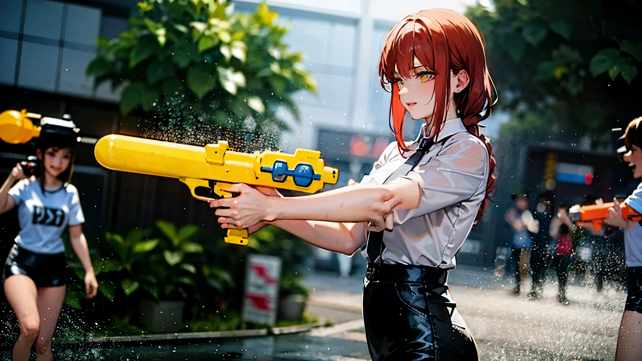 holding a water gun