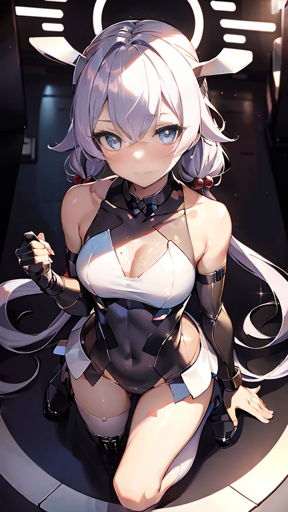 highest quality,((Squat ,Bow-legged,leotard,high leg)), elegant, 1 girl, Thigh-high boots, (Hoshino,Hair Bobble,Low Twin Tail Muscle,cute, Blushed, Looking at the audience, From above,mini skirt, blue eyes, Beautiful Eyes, Beautiful background, Particles of light, Light of the sun, Dramatic lighting, outside, Shiny, Realistic, Tabletop, highest quality, Very detailed, become close, scenery, 緻密でBeautiful Eyes, Thinning hair