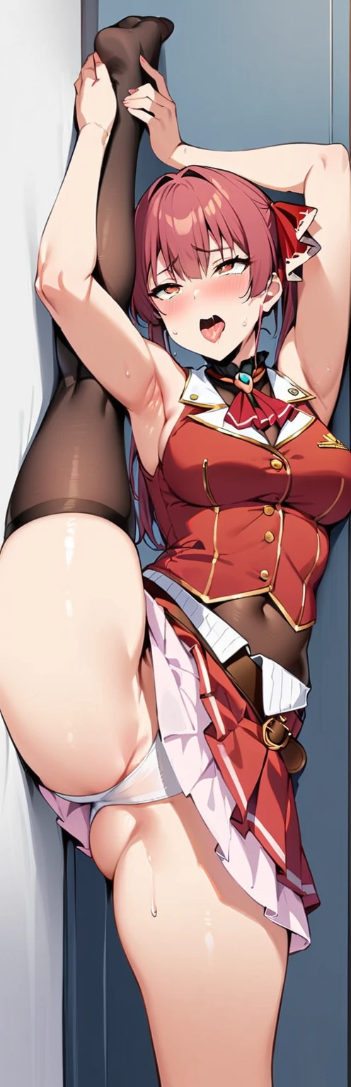 (masterpiece, highest quality:1.2), One Girl, alone,Are standing_Split,
Houshou Marine, Long Hair, without black sleeveless short vest,Pink Skirt,black, Ahegao, Creampie