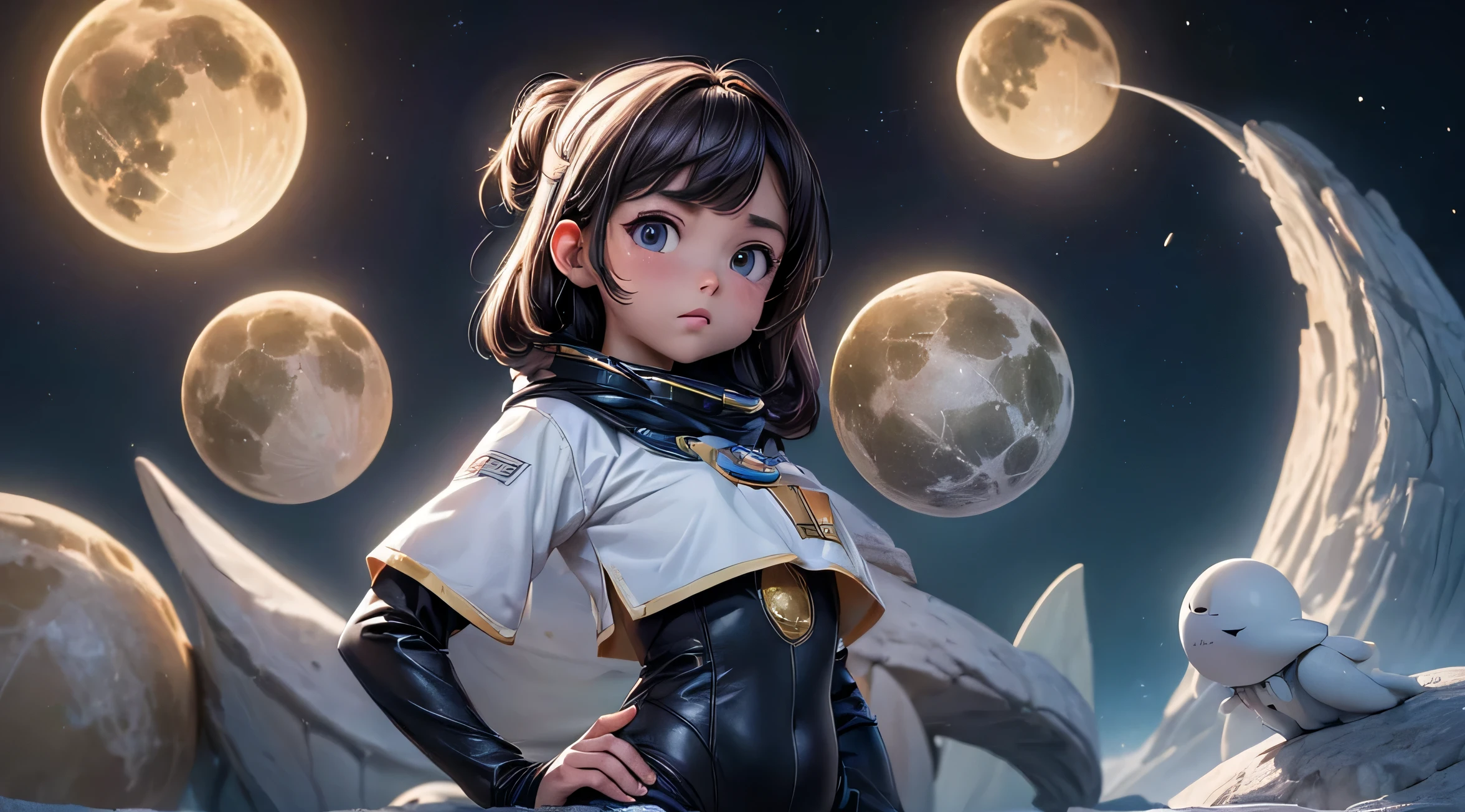 ((mejor calidad, 8K, obra maestra: 1.3)) space panorama, un planeta con 3 lunas, ((ultra detallado)),((antecedente de calidad 1.3)), ultra HD, Unreal 5