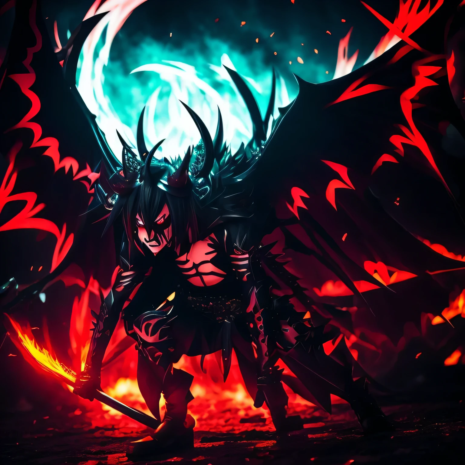 Anime demon seem cruel , merciless and ruthless with dark theme 