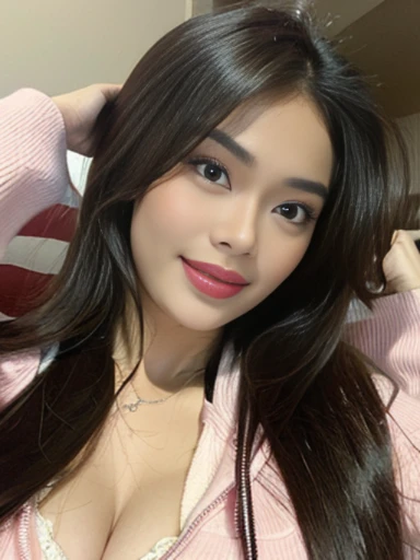 RAW, Best quality, high resolution, masterpiece: 1.3), beautiful Malay lustful woman, coboy shots, perfect fit body, big breasts, nip slip, thick thighs, beautiful face, beautiful big eyes, Soft smile, lie on couch, Nike pink hoodie, with lovely look, lovely woman, casual clothing, stadium background
