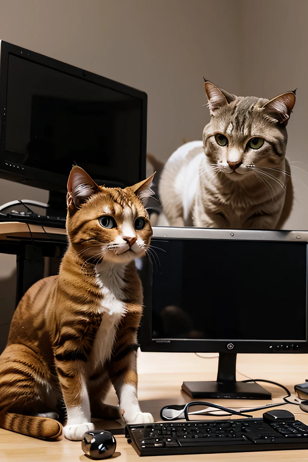 (cartoon), (3D), (cute), (cartoon), (Anime cats) Cat programmers at the computer at UPKEEP companies