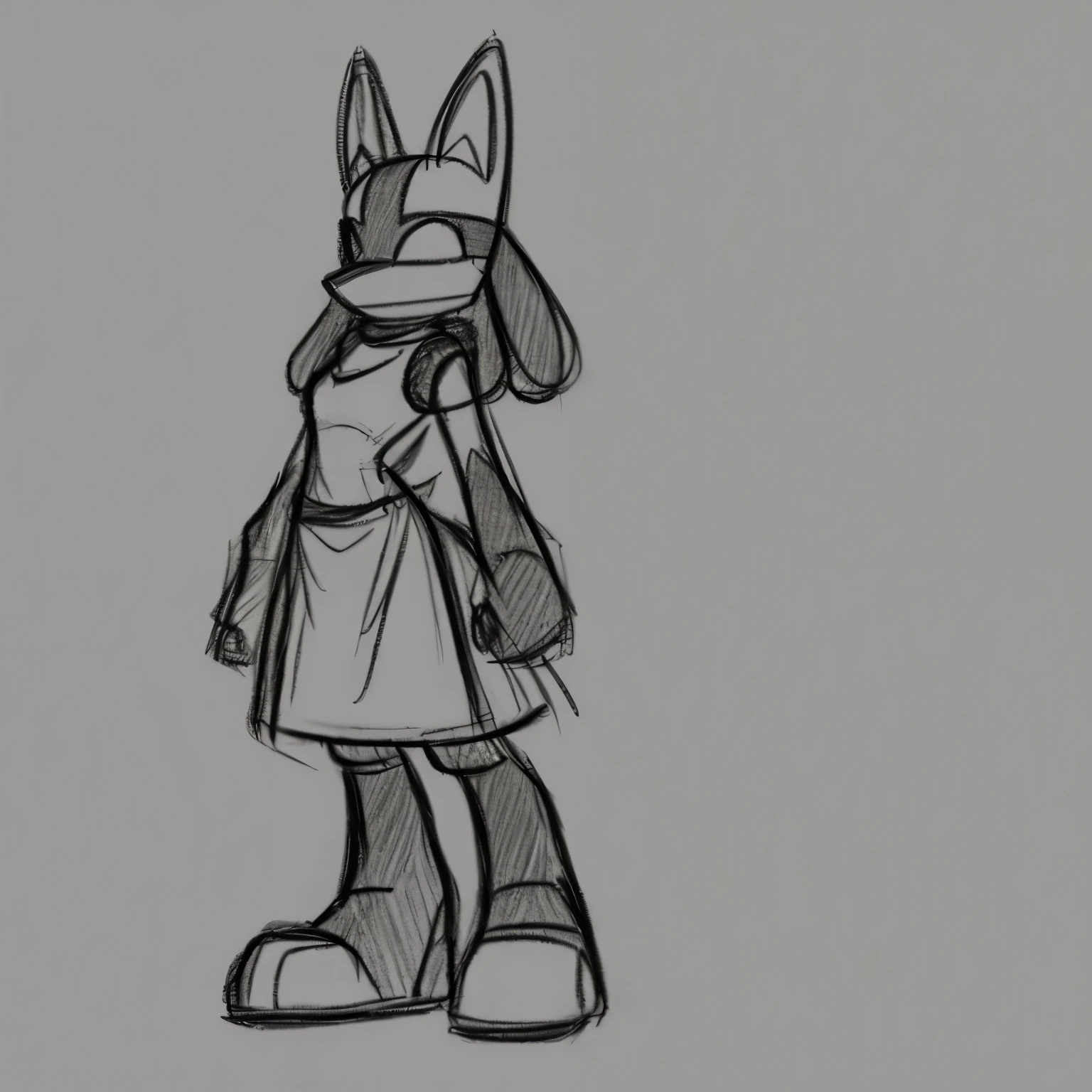 Female, Mobian, Lucario, ((Sketch)), Sketch base, base, blank background, full body, reference