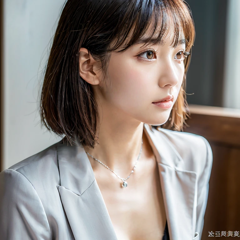 I'is working、sexy、Inconspicuous、quiet、beautiful girl、Japanese、Beautiful breasts、Short Bob、suit、Round face、thin, Round glasses with silver rim、job hunting、Big Breasts,Ultra-Realistic Capture, Very detailed, High resolution 16K human skin close-up. Skin texture must be natural, So detailed that even pores can be distinguished. Skin looks healthier, In a uniform tone. Use natural light and color,(RAW Photos, highest quality), highest quality, Very detailed, masterpiece, Super detailed