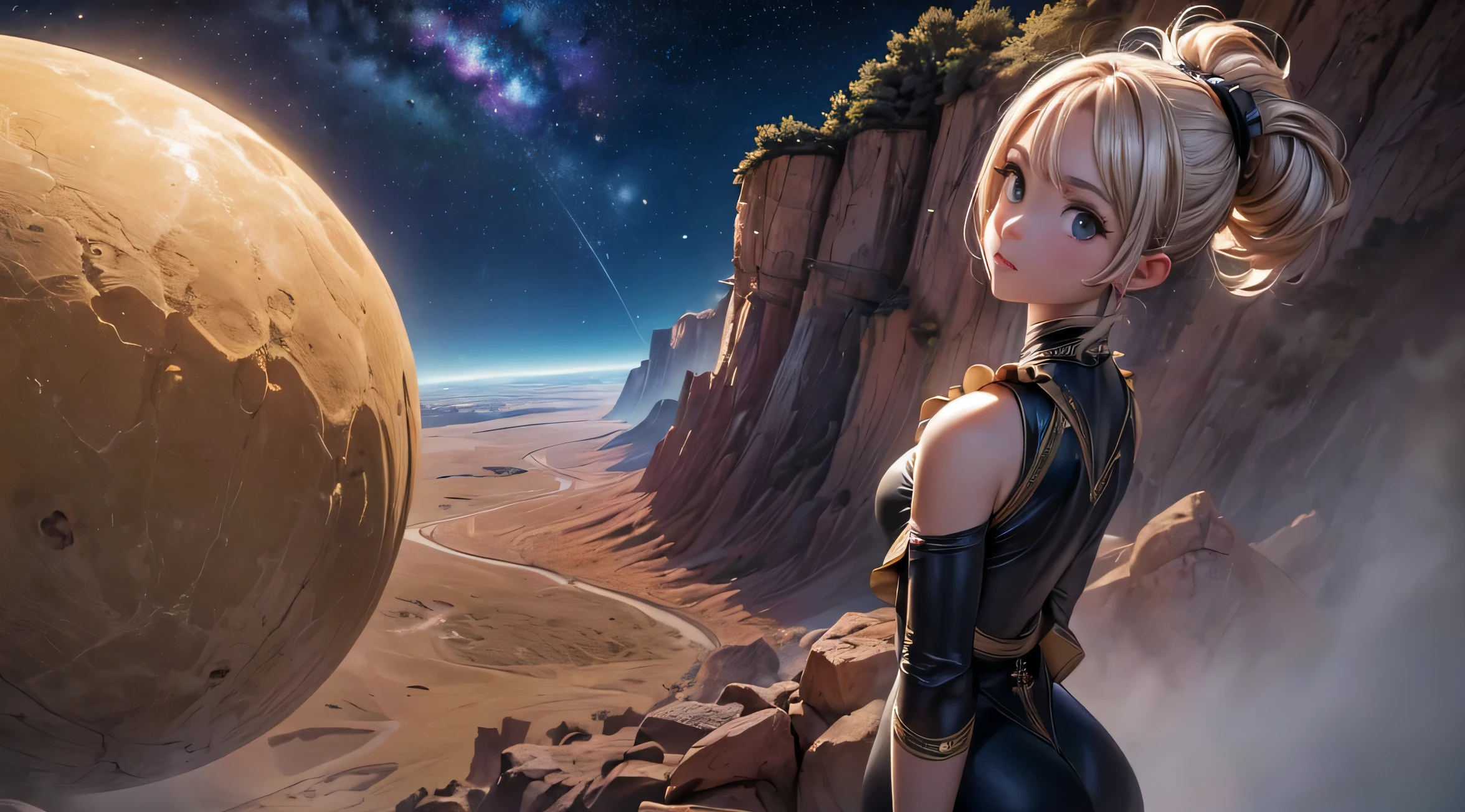 ((mejor calidad, 8K, obra maestra: 1.3)) space panorama, un planeta con 3 lunas, ((ultra detallado)),((antecedente de calidad 1.3)), ultra HD, Unreal 5