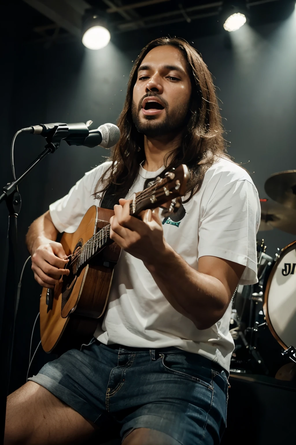 DISCIPULOS DE JESUS TOCANDO EM UMA BANDA E JESUS CANTANDO