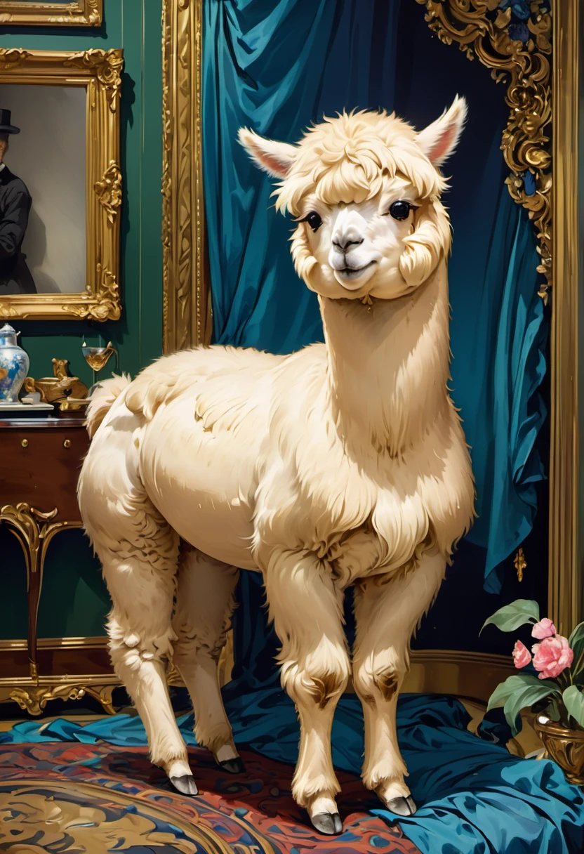 an Alpaca, by Édouard Manet, best quality, masterpiece, very aesthetic, perfect composition, intricate details, ultra-detailed
